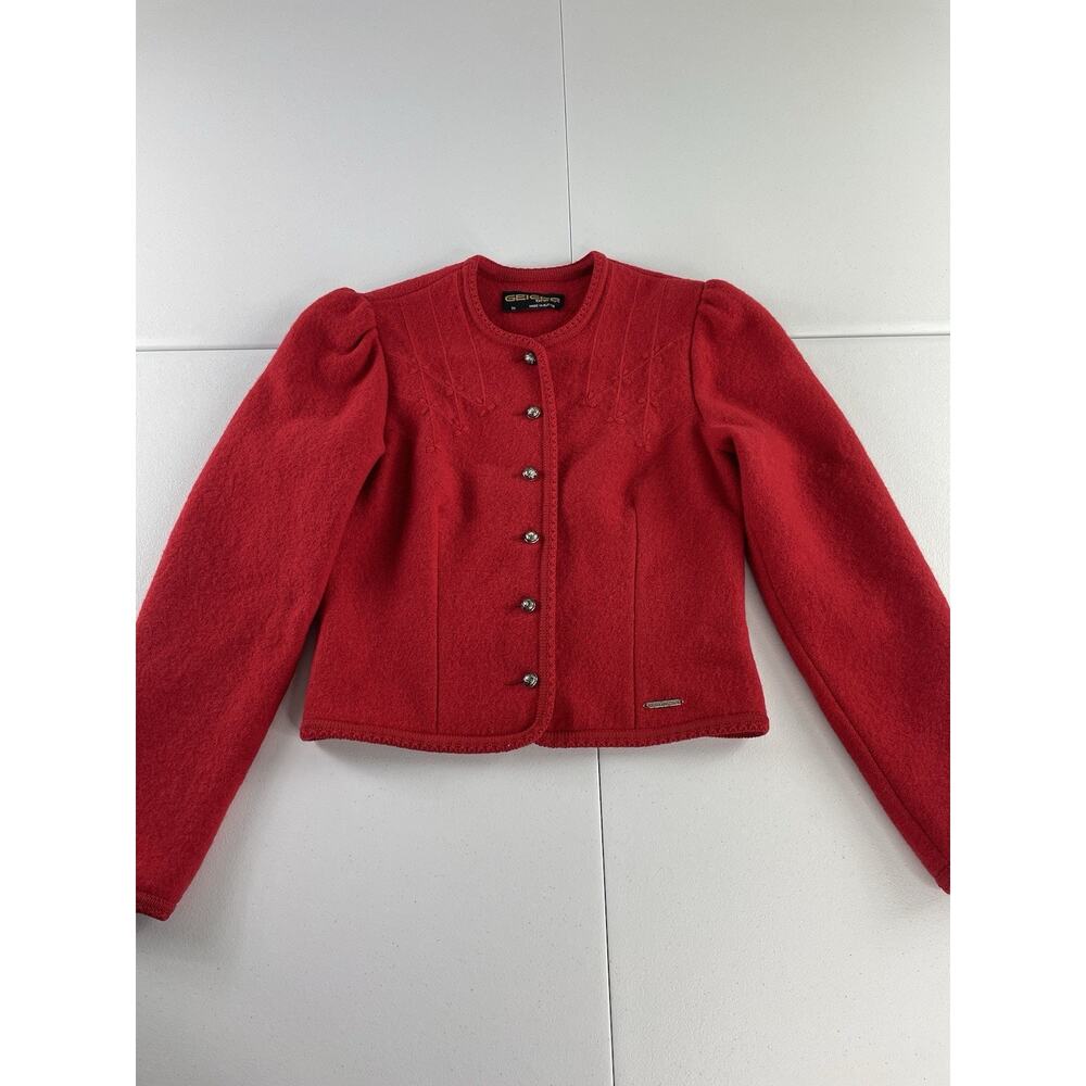 Geiger Austria Women's Size 36 Red Cardigan Tyrol Pure Wool Jacket Sweater Crop